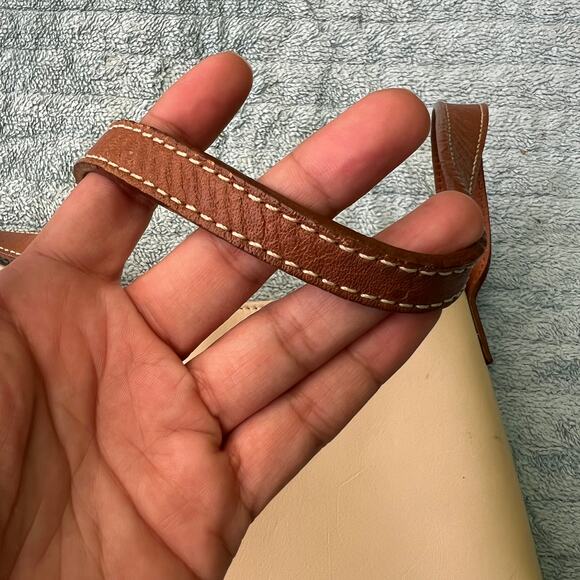 J.Crew Vintage Tan Leather Shoulder Bag Beige & Brown Contrast Stitch Purse - Picture 9 of 11